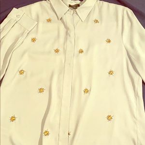 Ann Taylor Petite Rhinestone Button shirt
